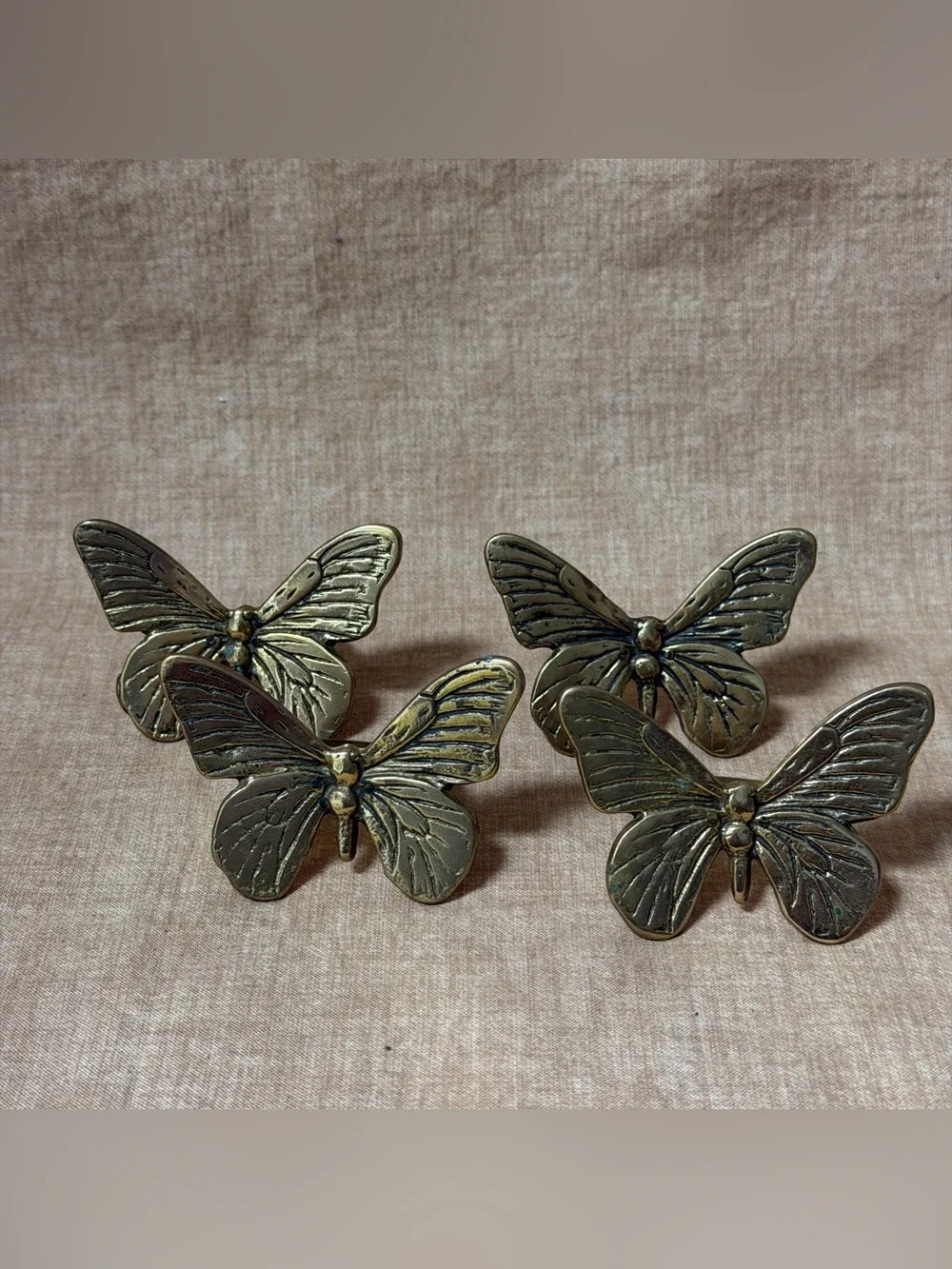 Vintage Brass Butterfly Napkin Rings - Set of Four